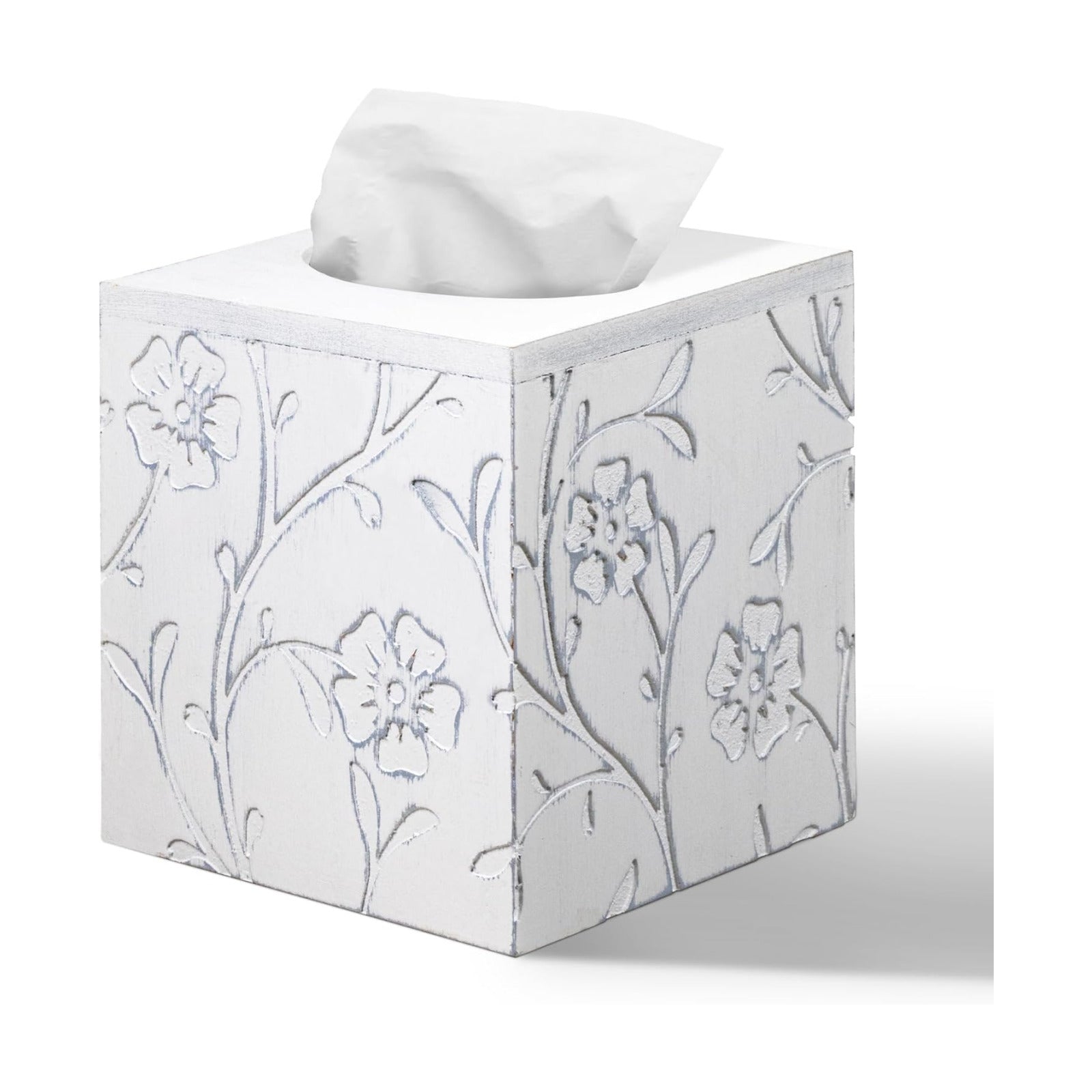 Carved Flowers Wooden Tissue Box Holder / Carved Flower