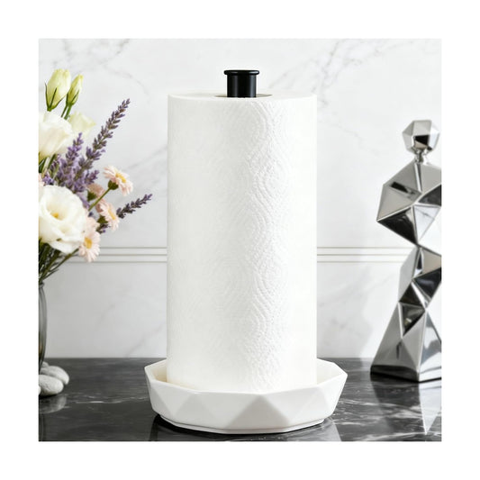 Paper Towel Holder, Ceramic Base Water Resistant, Fits Large Rolls, Black | Easy to Clean and Built to Last,Standing