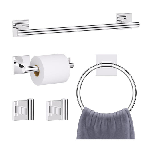 Chrome Towel Bar Bathroom Hardware Accessories Set, 5 Pieces Toilet Paper Holder Towel Holder Set, 23.6 Inch Stainless