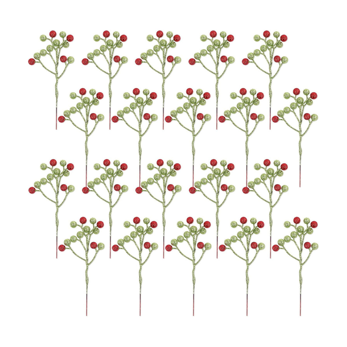 Fangoo 20 Pack 7 Inch Artificial Green Red Berry Picks for Christmas Tree Burgundy Green Red Berries Stems Holly Berry Branches Ornaments Wreath Crafts Wedding Holiday Season Winter Home Decor