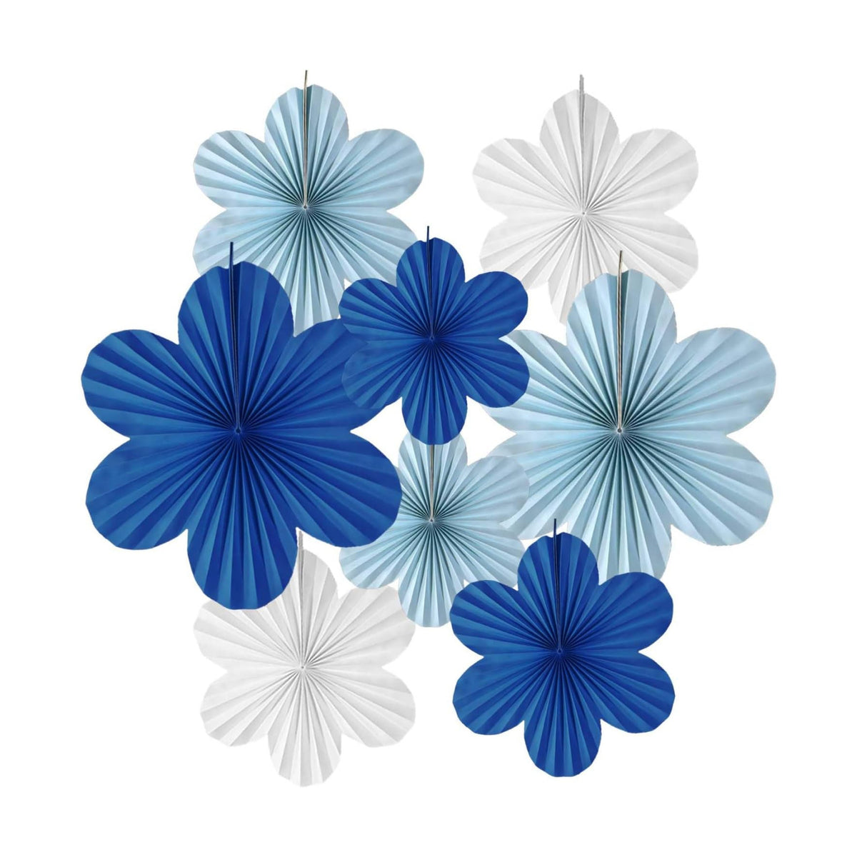 Royal Blue Party Decortaions Blue White Paper Flower Fans for 16th Boy Birthday Baby Shower Man Father Party 8Pcs