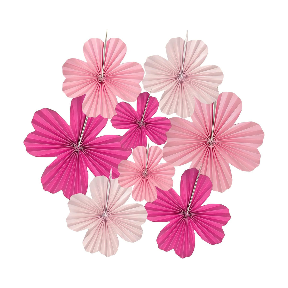 Pink Party Decorations Heart Shape Paper Flower Fans for Wall Hot Pink