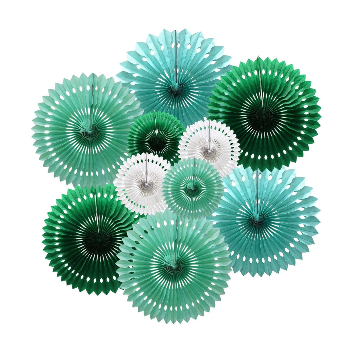 Green Decorations for Party Green White Honeycomb Paper Fans Set
