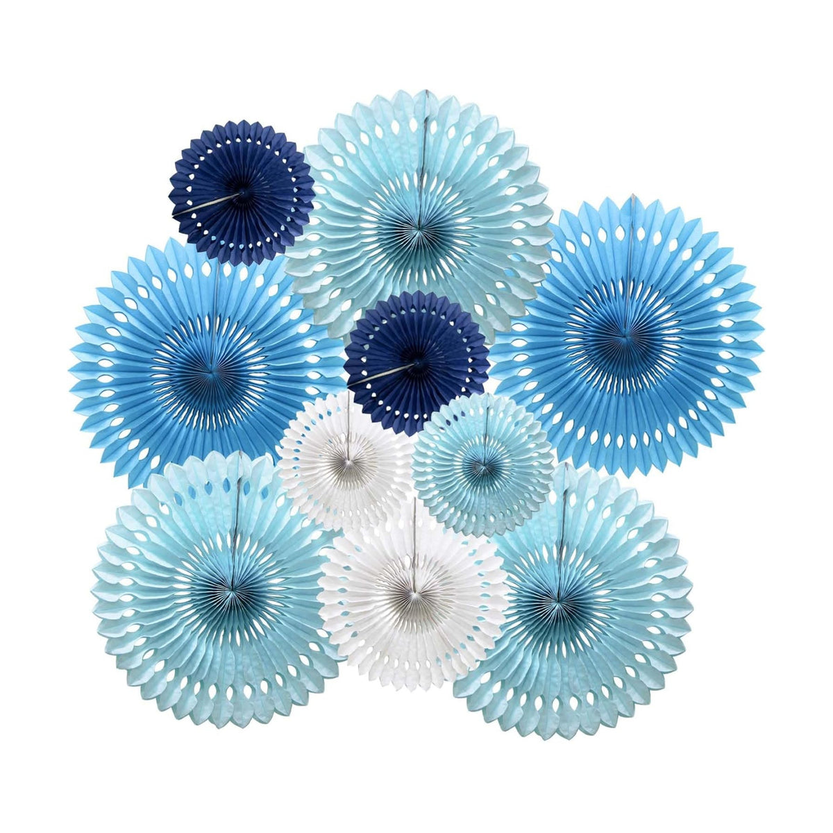 Blue Honeycomb Paper Fan Decorations Royal Blue Hanging Decor 10Pcs