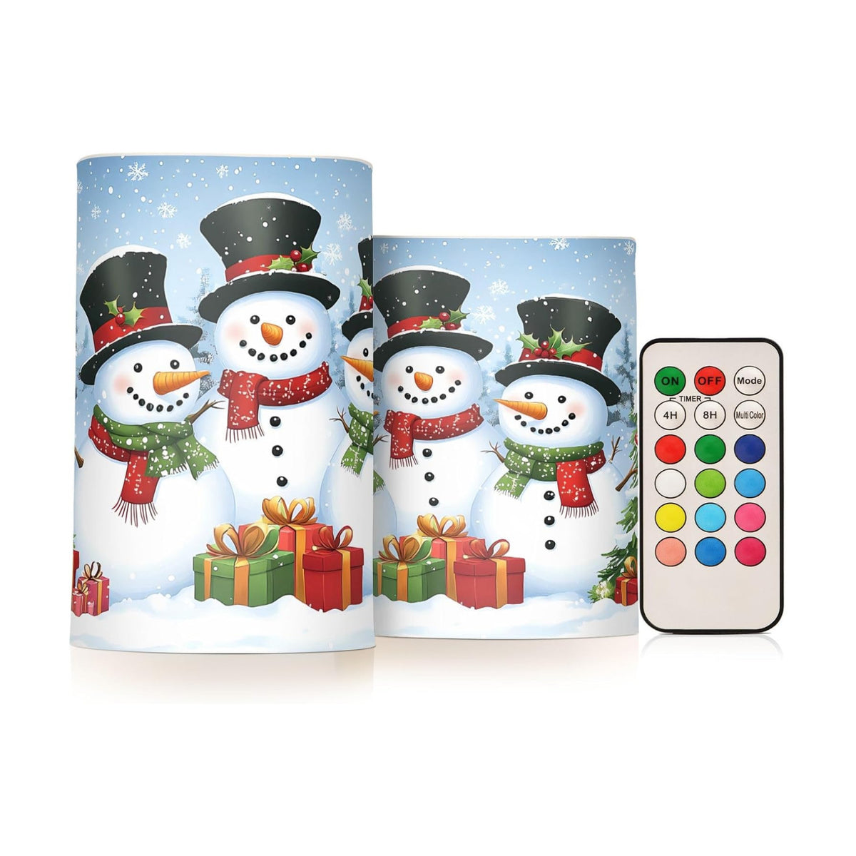 Flickering Flameless Candles, Christmas Snowman LED Candles with Remote Timer, Set of 2 Battery Operated Candle for