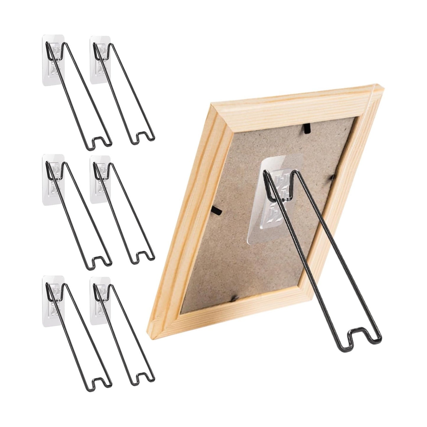 Stainless Steel Picture Frame Easel Backs Self-Adhesive / Black / Medium Size / Set of 6