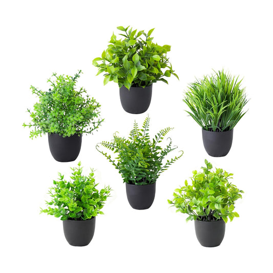 SENNI mini Artificial Simulation Plants and Plant Potted Plants Suitable / Green / Set of 6