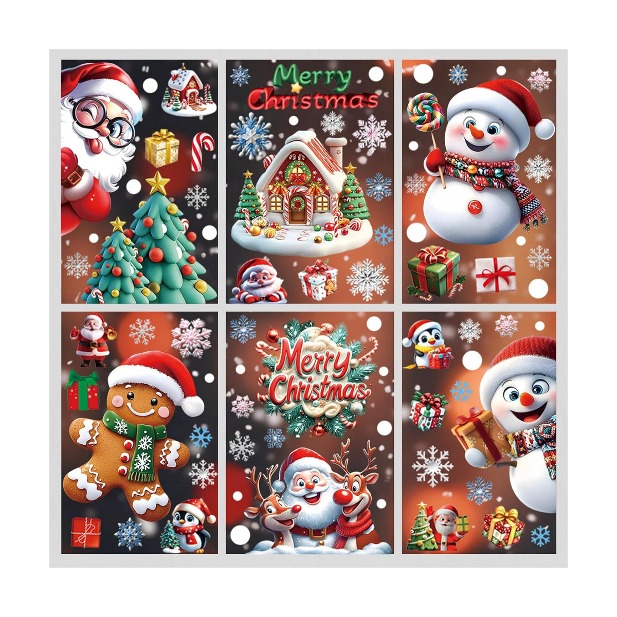 261PCS Christmas Window Clings for Glass, Cute Santa Claus Gingerbread Man Snowman Stickers Xmas Window Decals for Wtiner Christmas Holiday Party Home Office Classroom Decorations