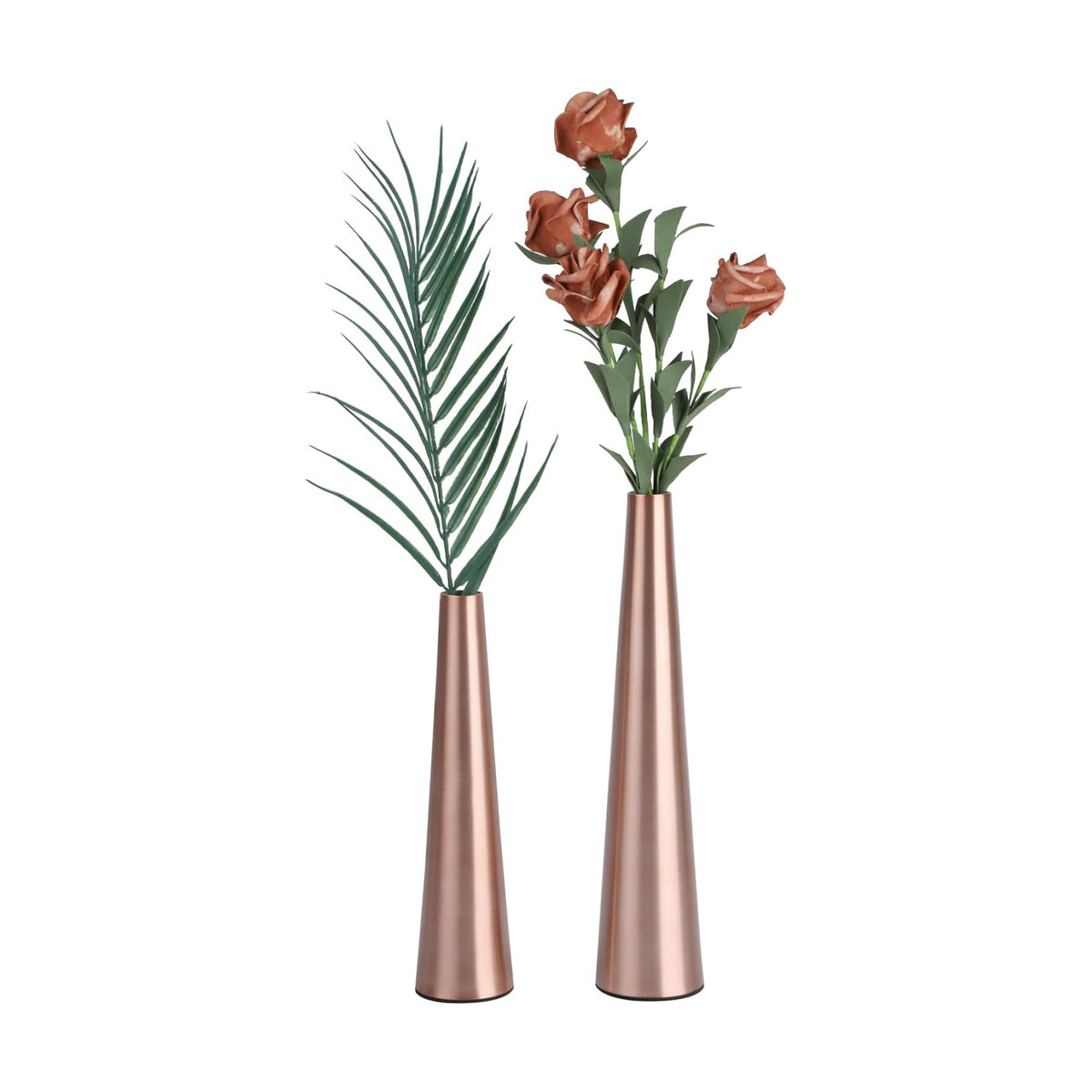 Vixdonos 10.5/8.5 inch Gold Metal Vase Small Dried Flower Vase Set of 2 Taper Vase for Wedding Table Centerpiece