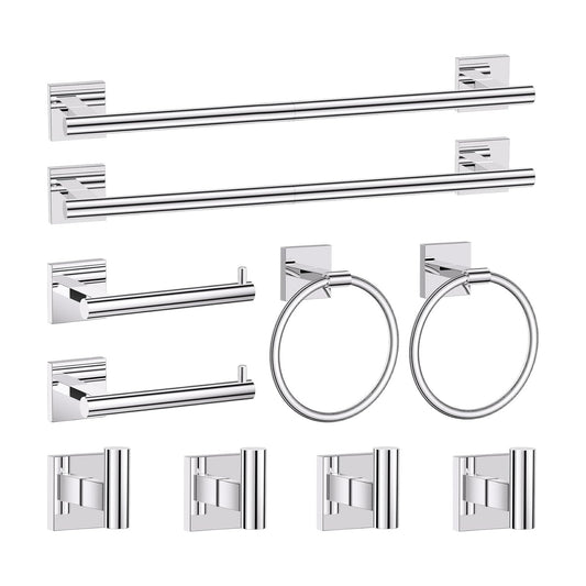 Polished Chrome Bathroom Hardware Accessories Towel Bar Set, 10 Pieces Bathroom Towel Bar Holder Set, 23.6 Inch