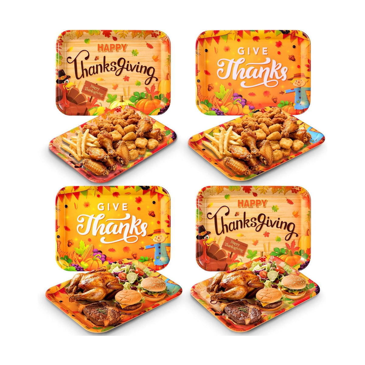 Vesici 4 Pack Thanksgiving Serving Trays, 13x10 Inch Melamine Platters