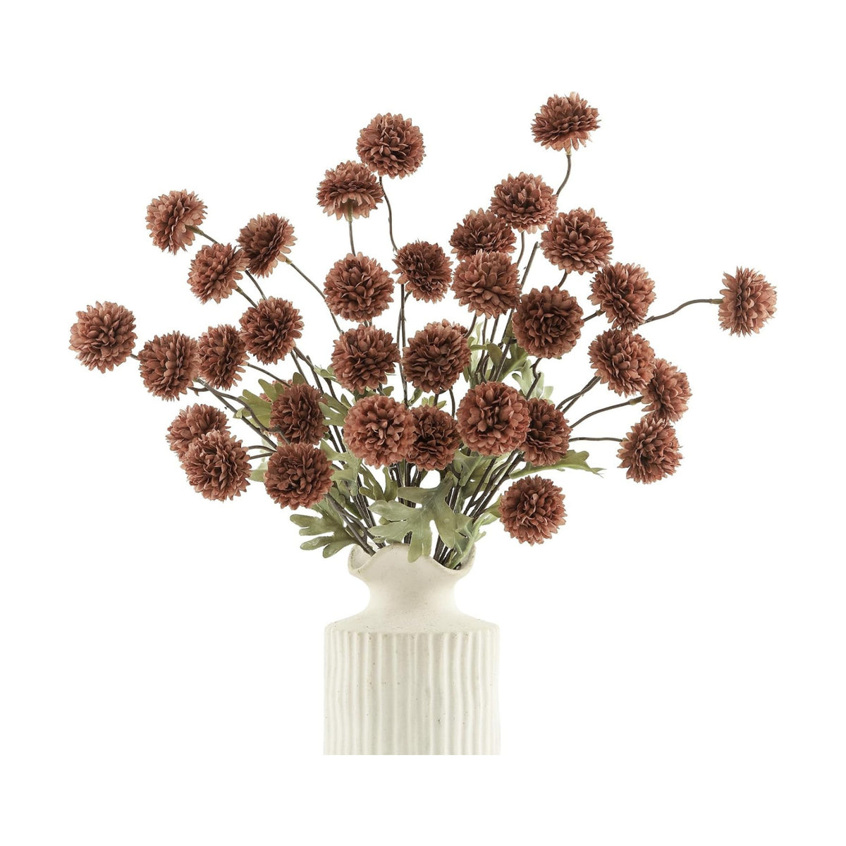 DuHouse 6pcs Faux Silk Pompon Mum Small Chrysanthemum Ball Mocha Brown