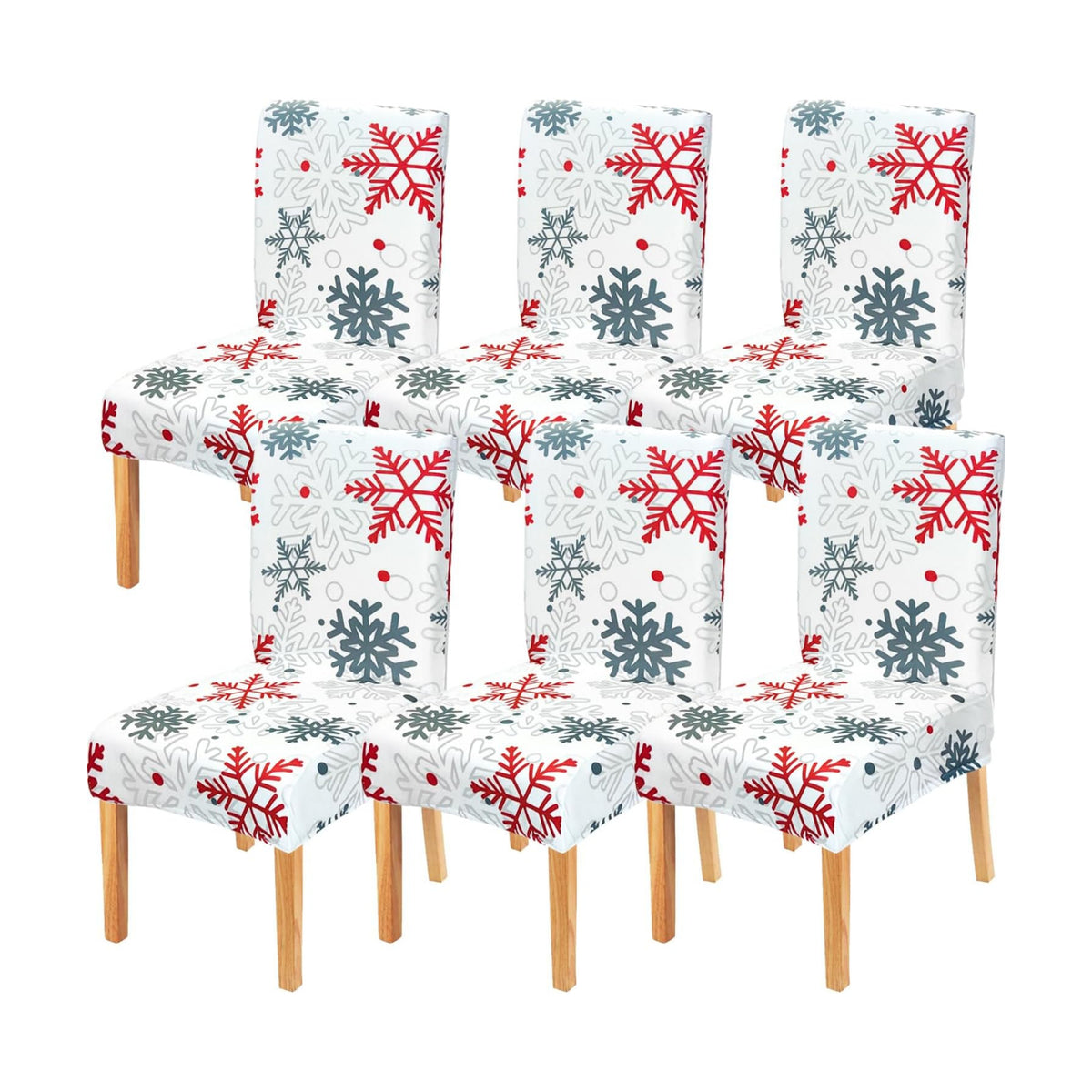 Christmas Chair Covers Set of 6,Xmas Snowflake Dining Chair Slipcovers,Elastic Removable Washable Dining Parsons Chair Protectors,Christmas Decor for Dining Room White