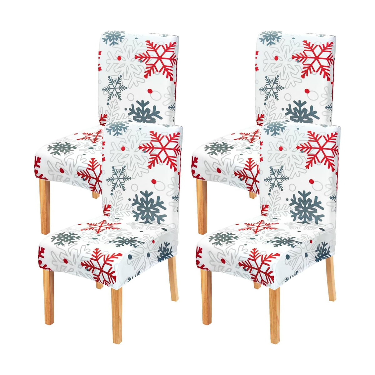 Christmas Chair Covers Set of 4,Xmas Snowflake Dining Chair Slipcovers,Elastic Removable Washable Dining Parsons Chair Protectors,Christmas Decor for Dining Room White