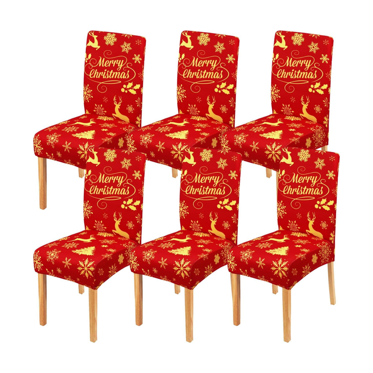Merry Christmas Chair Covers Set of 6,Xmas Snowflake Elk Dining Chair Slipcovers,Elastic Removable Washable Dining Parsons Chair Protectors,Christmas Decor for Home Red