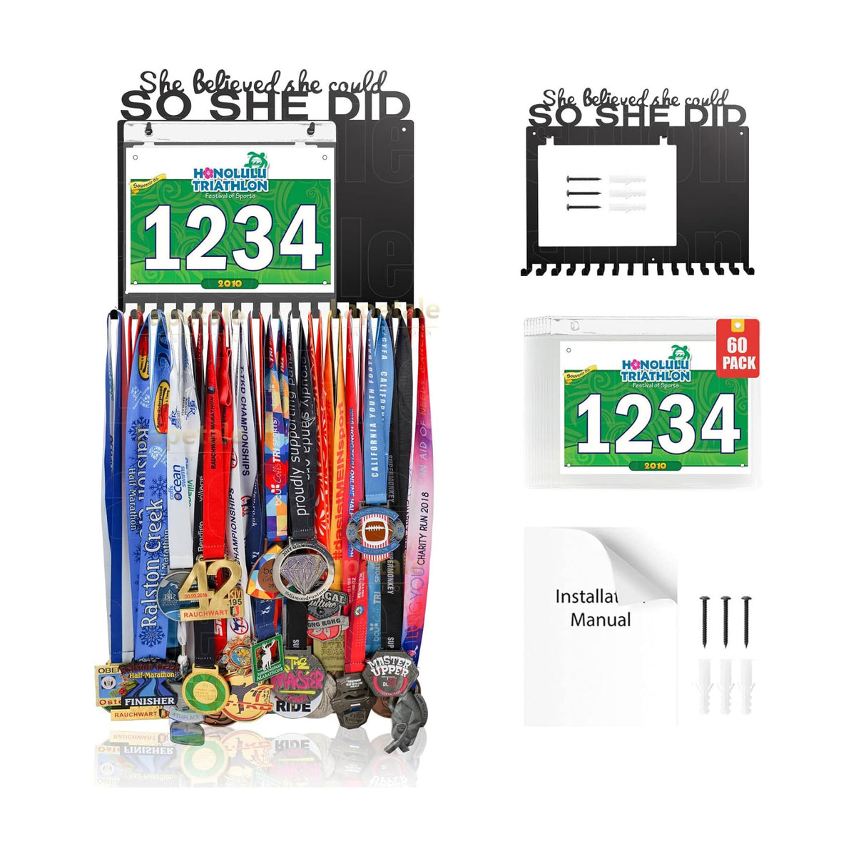 She Believed She Could SO SHE DID Race Medal Holder Wall Hanger,Marathon Medal Display and Runner Medal Hanger