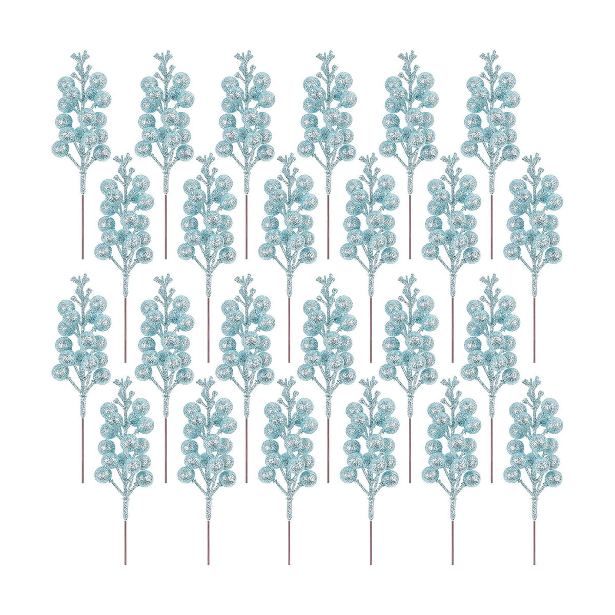 24 Pack Light Blue Berry Stems,Artificial Burgundy Glitter Red Berries,7.5 Inch Christmas Berries Picks for DIY Crafts Christmas Tree Christmas Wreath Home Wedding Home Party Decoration (Light Blue)