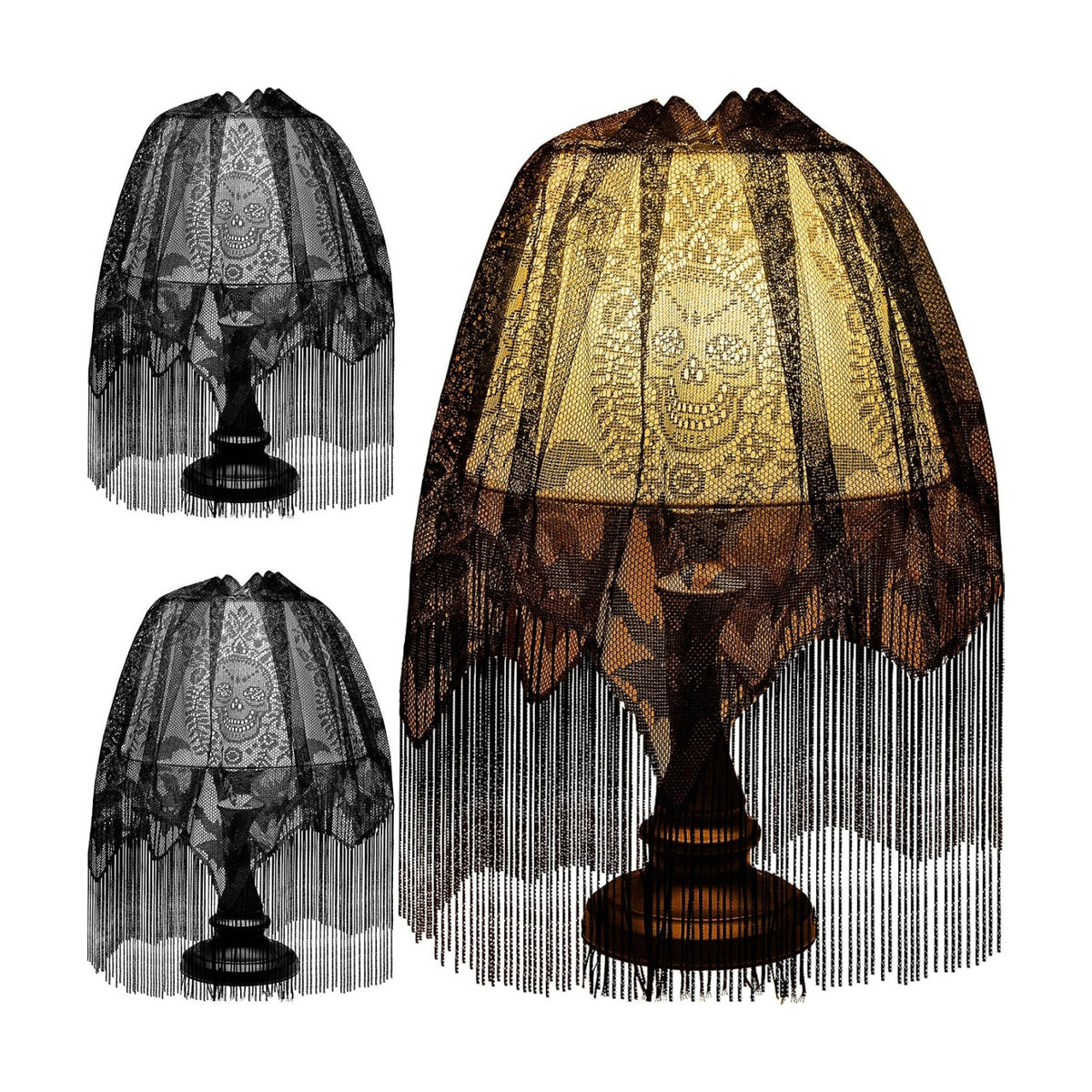Baquler 3 Pcs Halloween Lamp Shade Cover, Black Lace Bat Skull Gothic Decor
