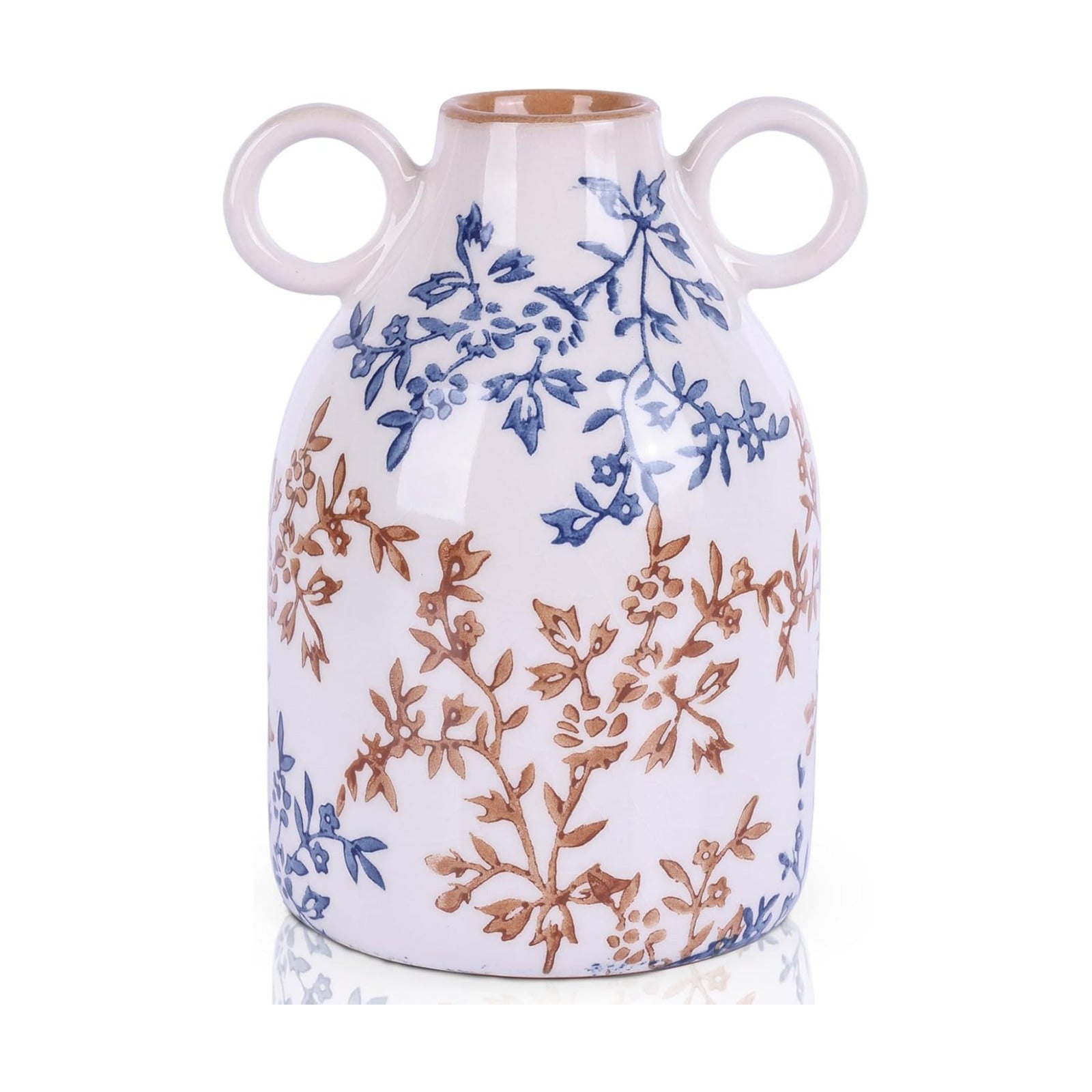 Ceramic Vase / Nordic Boho Small Vases Side Table Flower Centerpiece / Blue Floral