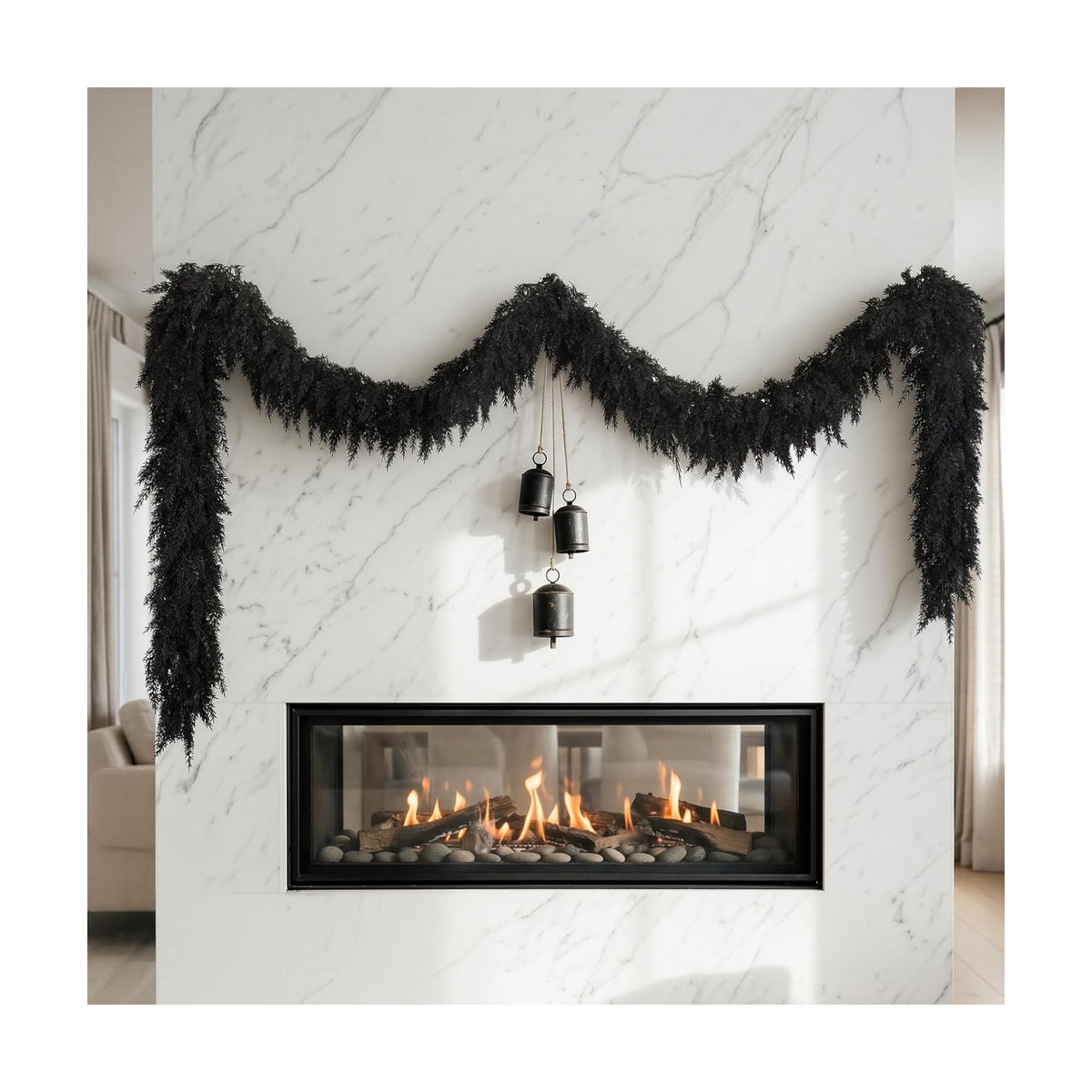 9 FT Halloween Cedar Garland, Black Real Touch Soft Christmas Decorations | Realistic Thick Full Lush Artificial