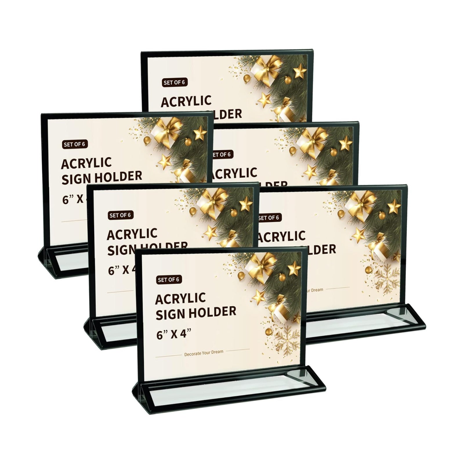 Double-Sided Acrylic Sign Holders / Black / 6 x 4 / Horizontal Inches / Set of 6