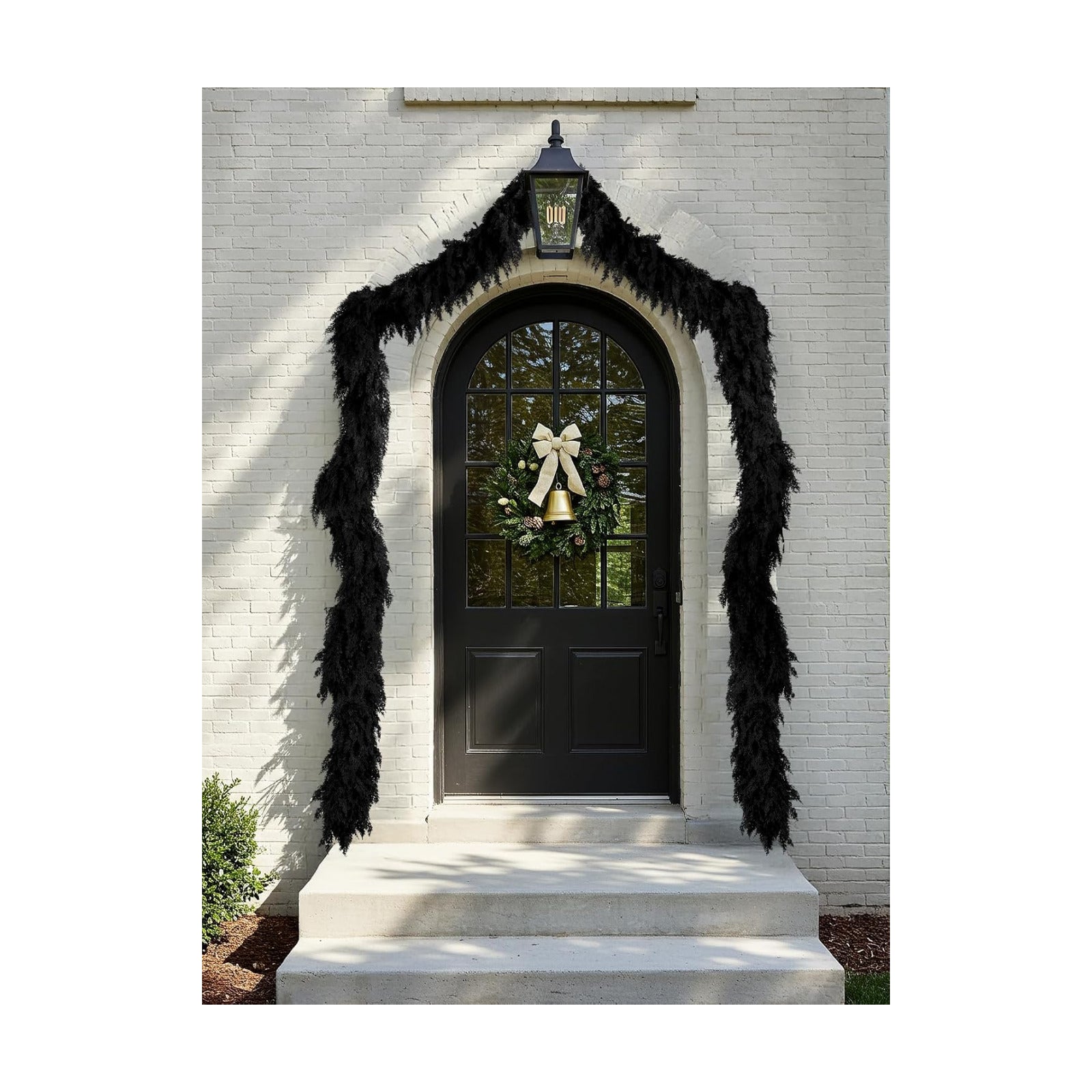 2PCS 9FT Halloween Cedar Garland, Black Real Touch Christmas Decorations | Realistic Thick Soft Full Lush Artificial