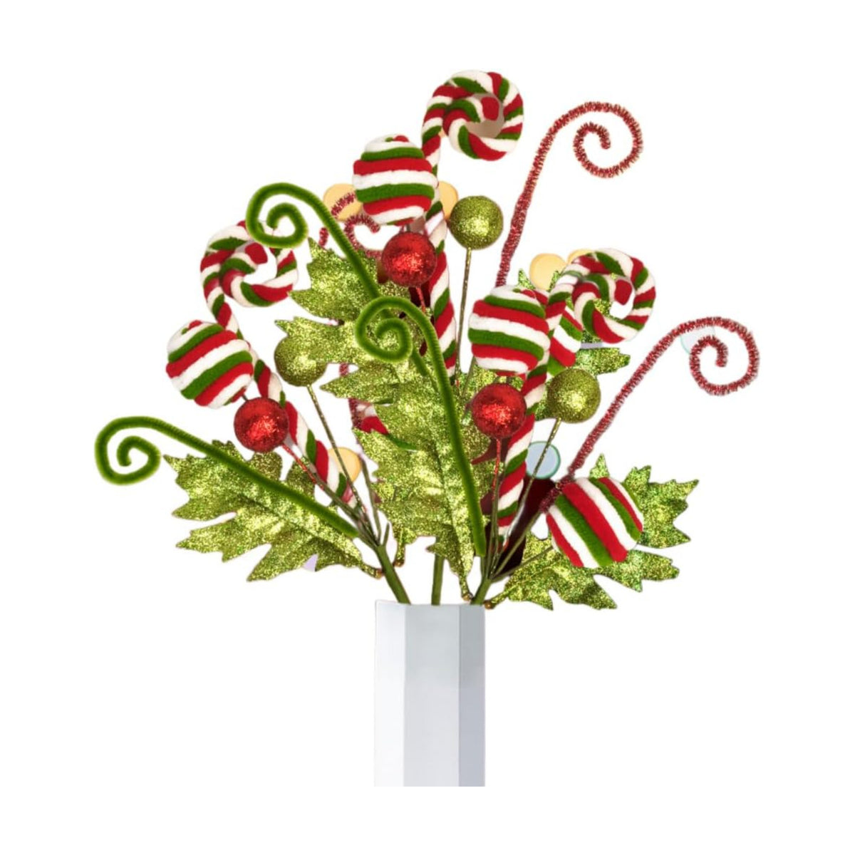 3 Pack Artificial Christmas Floral Picks Lime Green Red Berry Stems Xmas Tree Branches with Glitter Ball for Party Flower Arrangement Centerpieces (Green)