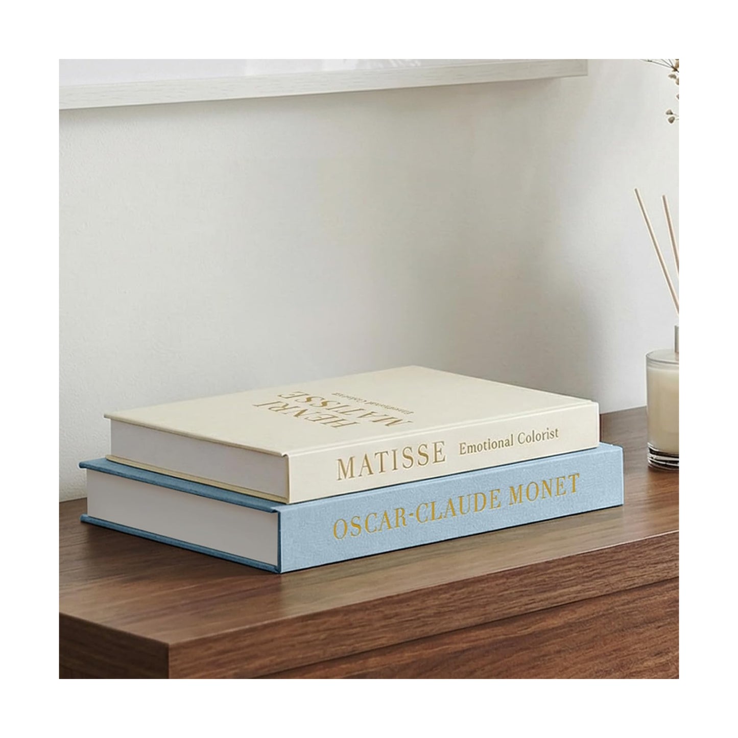 Linen Faux Books Double / Matisse Blue / Set of 2