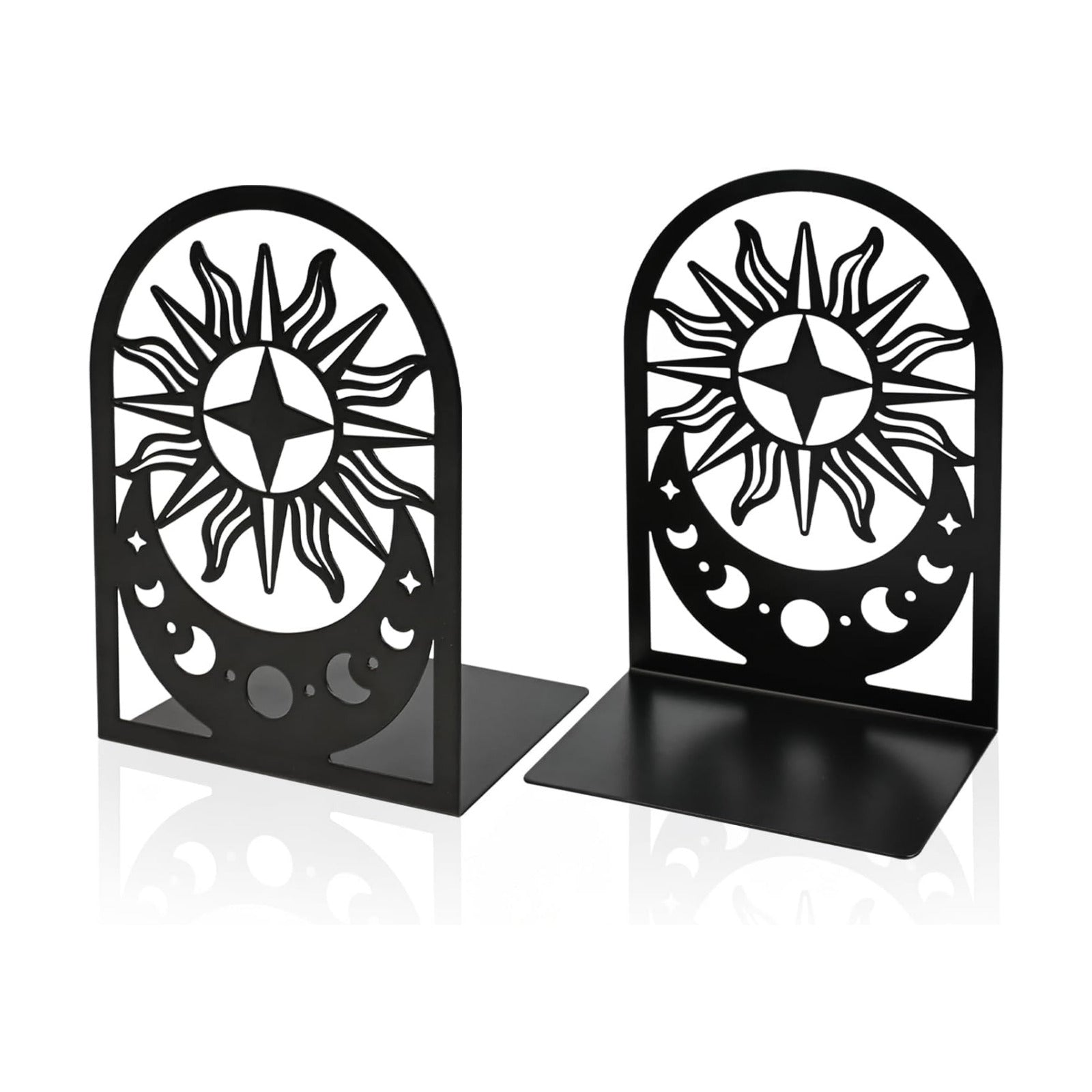 Metal Bookends / Bookend / Moon Phase / Black / Set of 2
