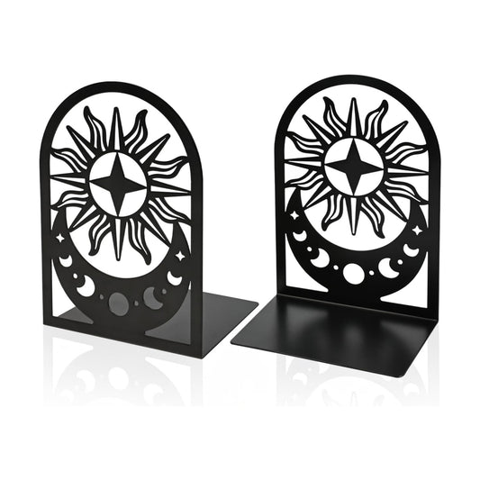 Metal Bookends / Bookend / Moon Phase / Black / Set of 2