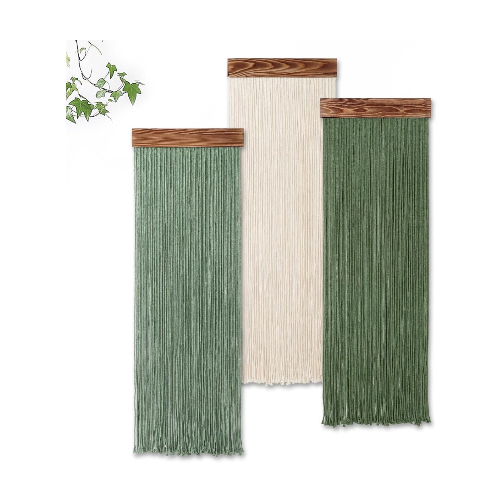 Macrame Wall Hanging Boho Chic Home Decor / Green and Beige / Set of 3