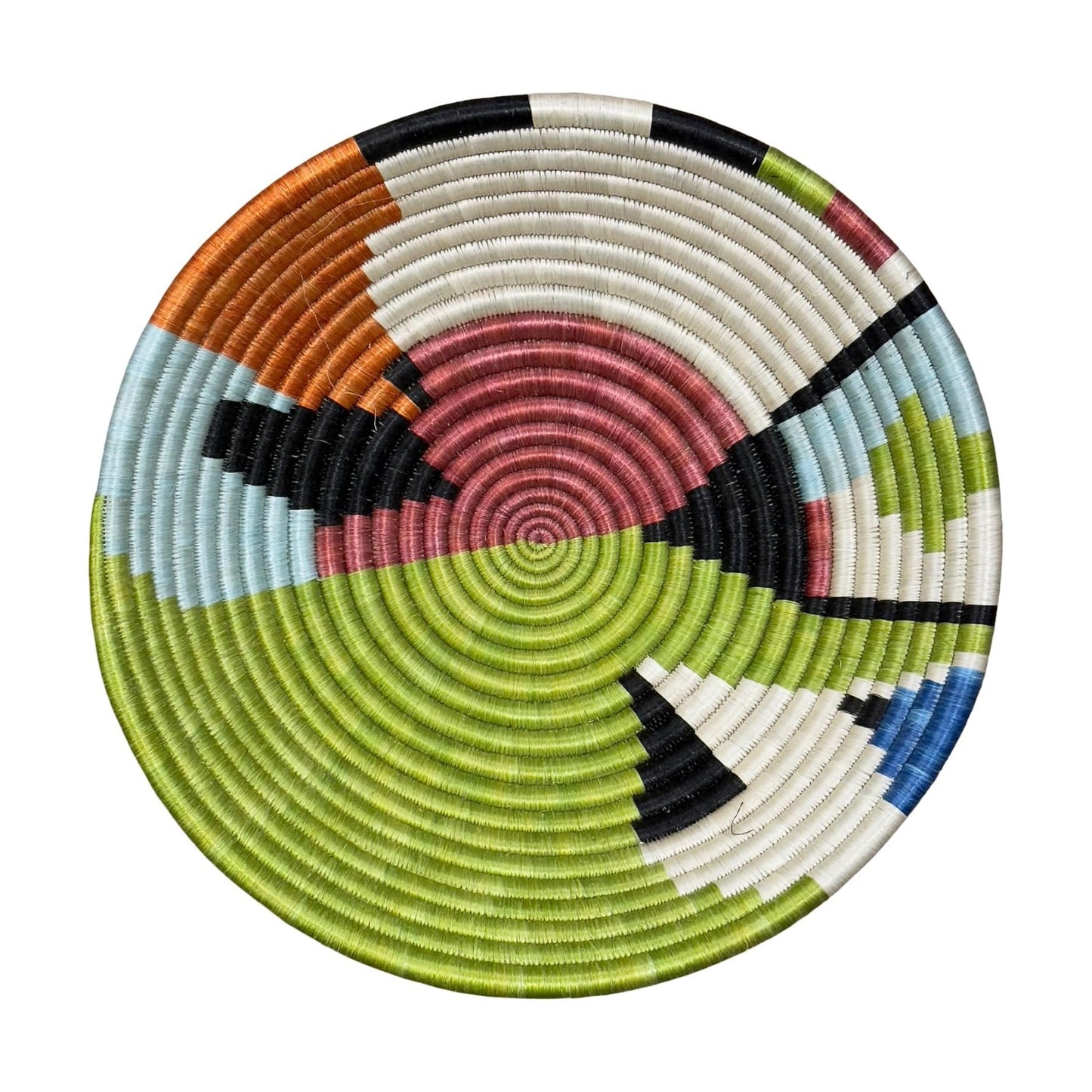 Handwoven African Sisal Basket Bowl Handmade Woven Fruit Bowl / Green Burgundy / 10in Diameter