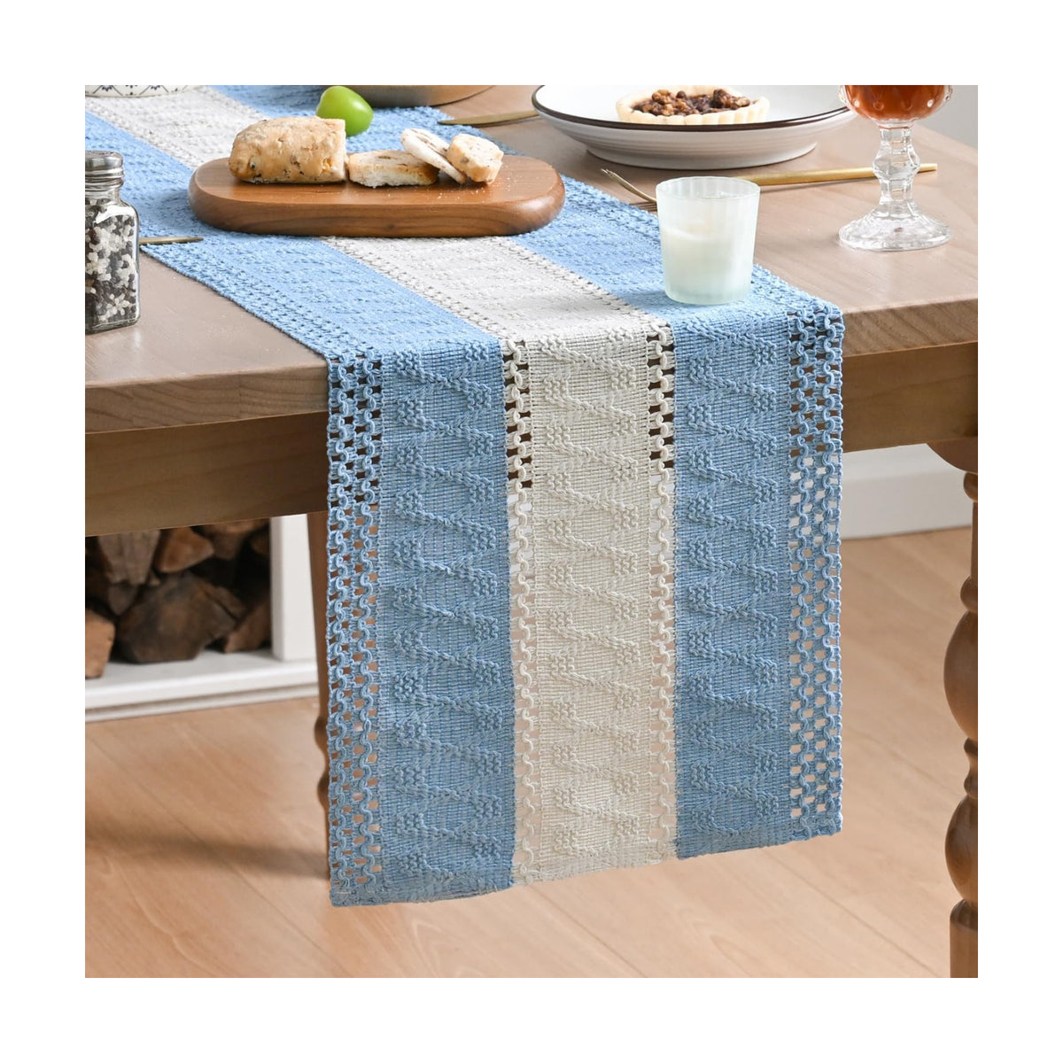 Artoid Mode Sky Blue Farmhouse Woven Table Runner 12x72 Inch