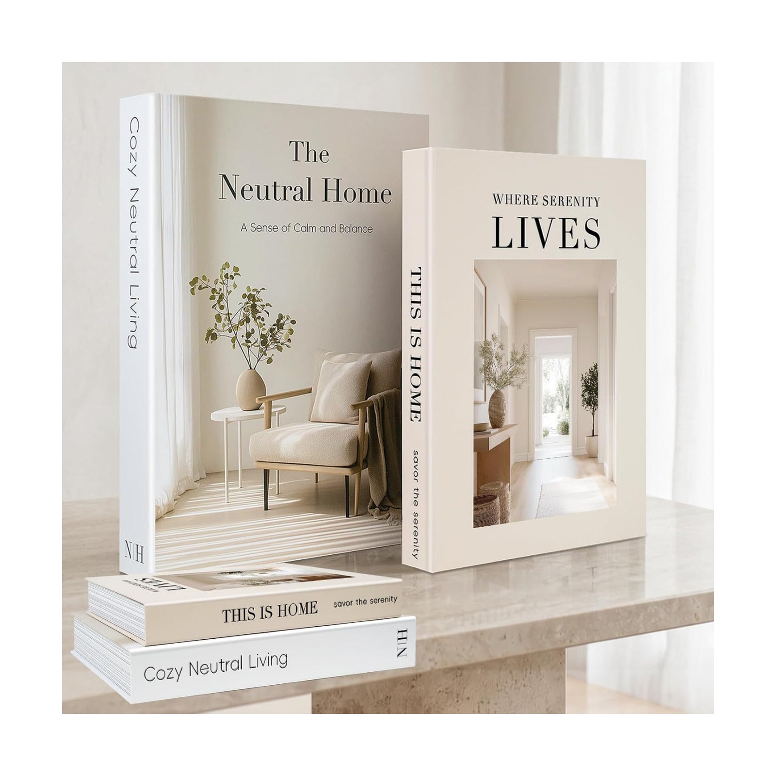 Coffee Table Book / Beige-white / Set of 2