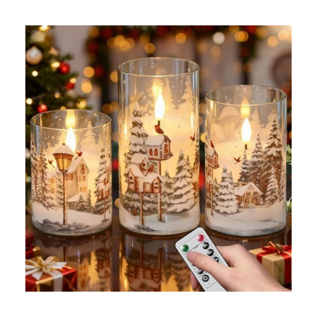 Wondise Red Bird Glass Flameless Candles with Remote Timer