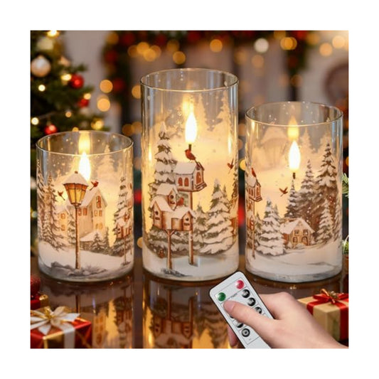 Wondise Red Bird Glass Flameless Candles with Remote Timer