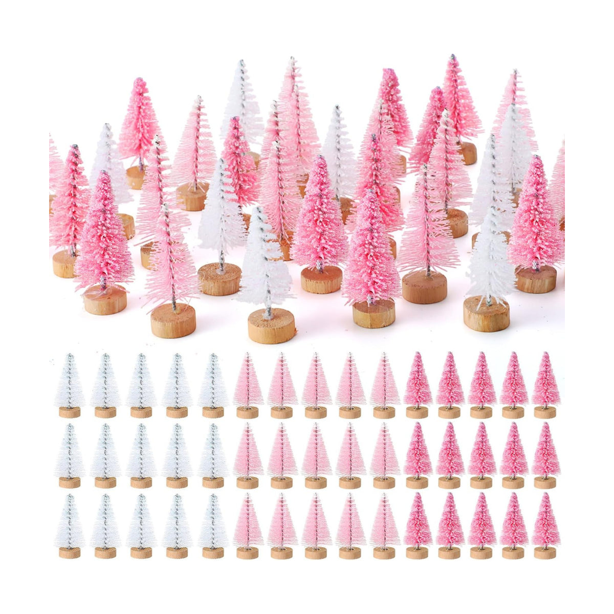 Sumind 48 Pcs 1.78 Inch Mini Bottle Brush Christmas Trees Pink White