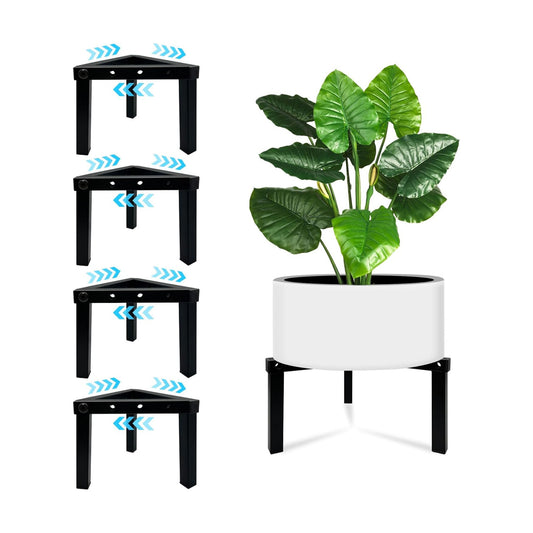 4 Pcs Three Legs Adjustable Metal Plant Stand for 5"-10" Plant Pot – Indoor & Outdoor (Black, 4 Pack)