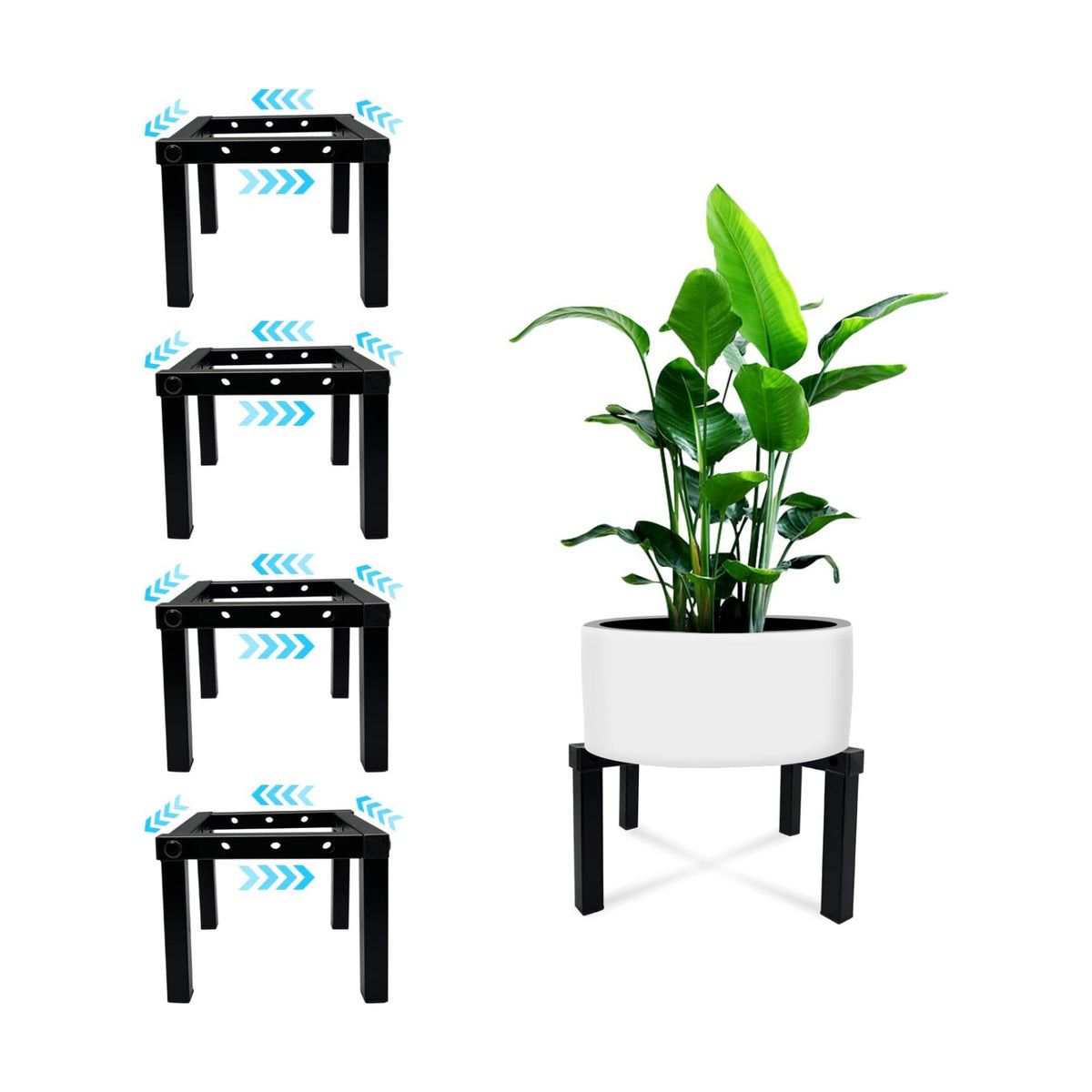 4 Pcs Four Legs Adjustable Metal Plant Stand for 5"-10" Plant Pot – Indoor & Outdoor (Black, 4 Pack)
