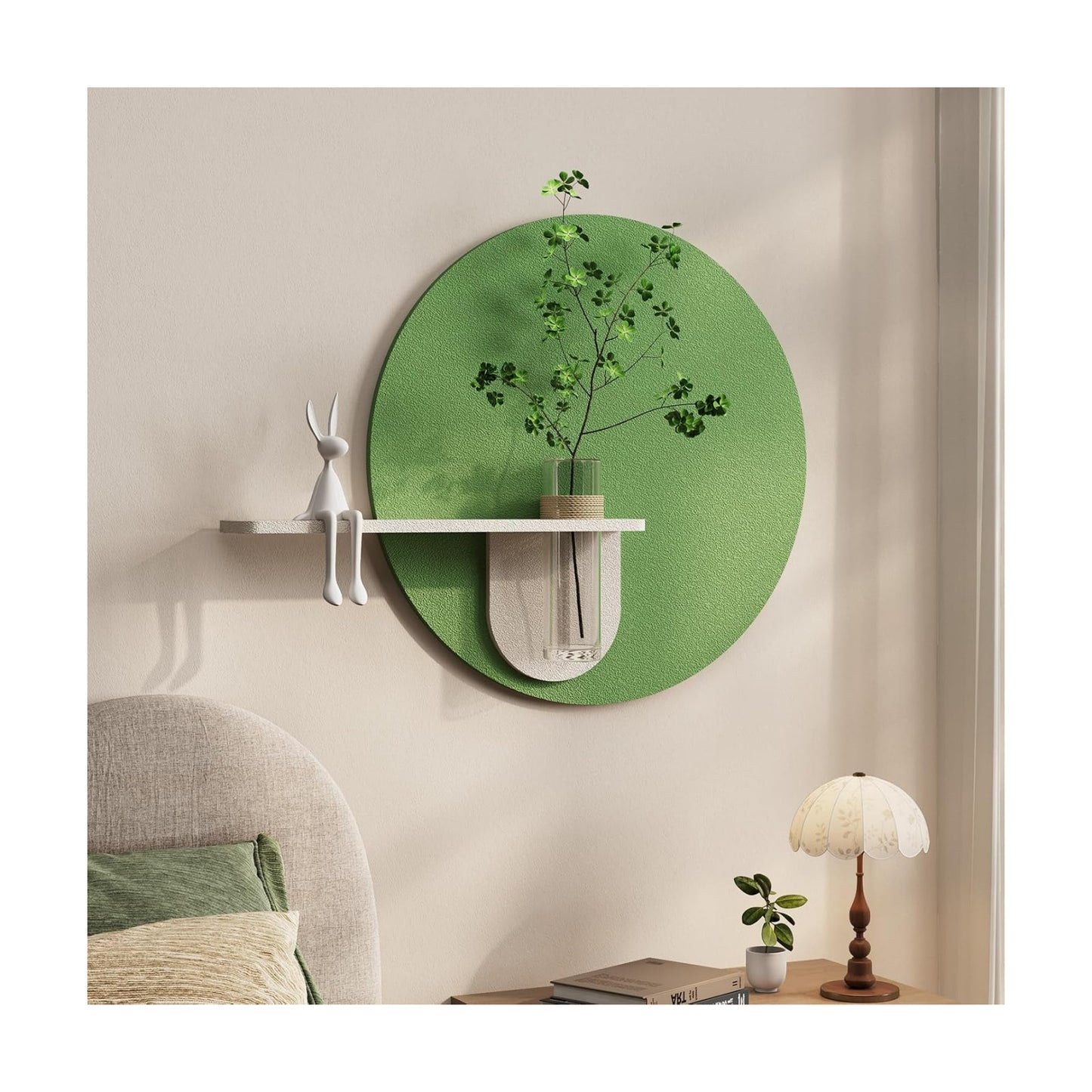 3D Sage Green Round Wall Art Decor / 24"L x 24"W / Green-a