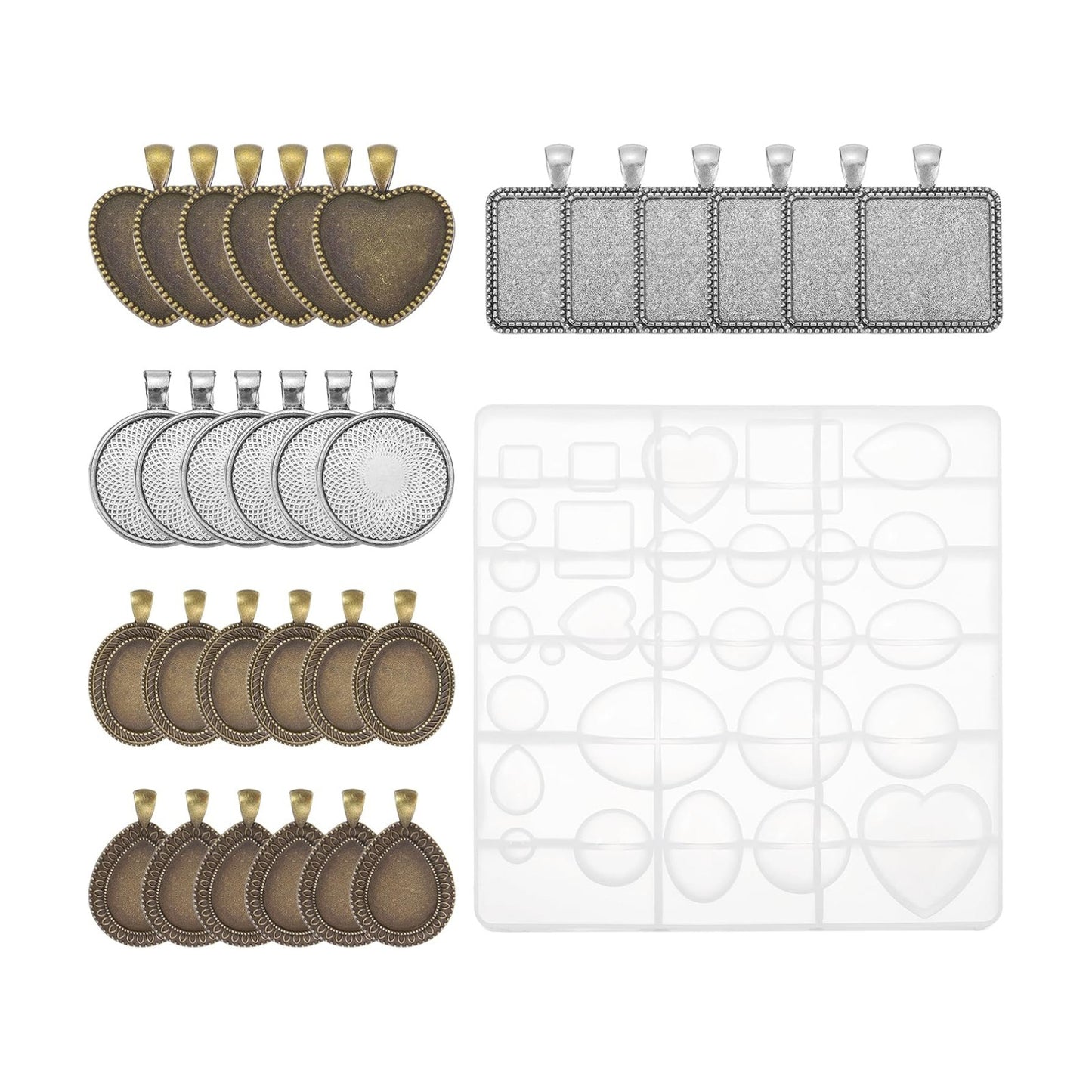 5 Style Metal Pendant Trays / Silver/bronze / Set of 30