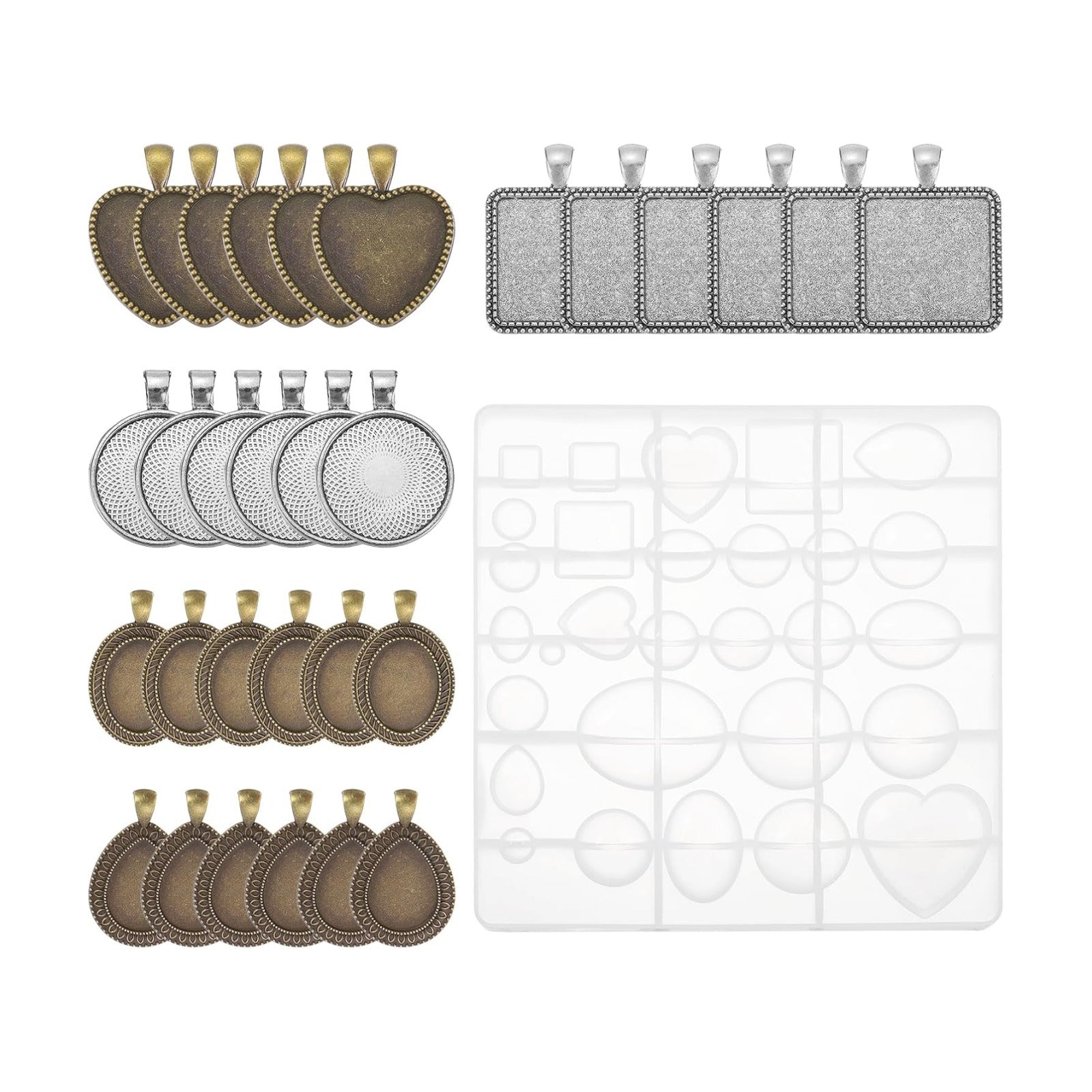 5 Style Metal Pendant Trays / Silver/bronze / Set of 30