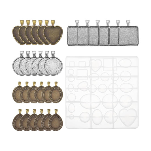 5 Style Metal Pendant Trays / Silver/bronze / Set of 30