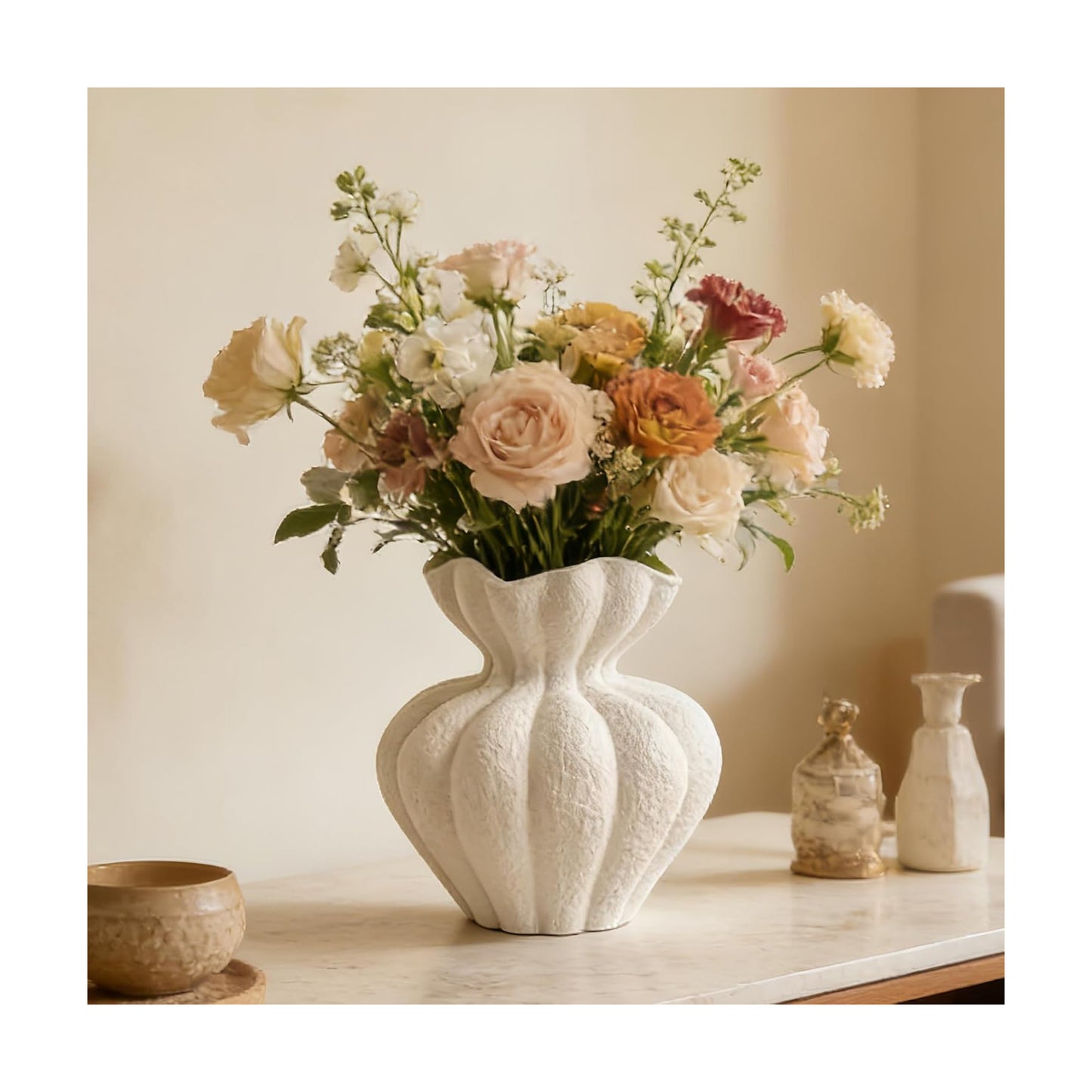 Ceramic Vase / Modern Boho Flower Vase / Large / White / 8.2 Inch