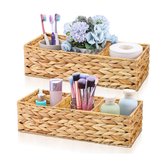3-Section Wicker Baskets Water Hyacinth Storage Bin Bedroom Decor Basket Toilet Paper / Set of 2
