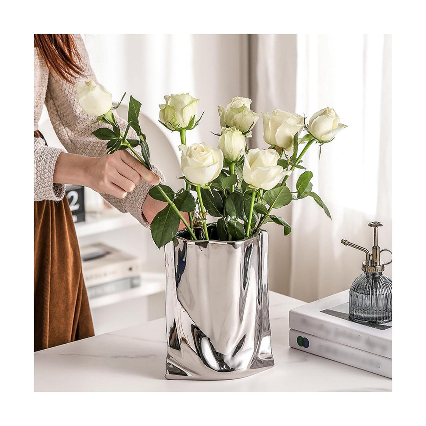Liquid Chrome Ceramic Vase / Silver