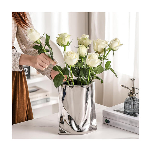 Liquid Chrome Ceramic Vase / Silver