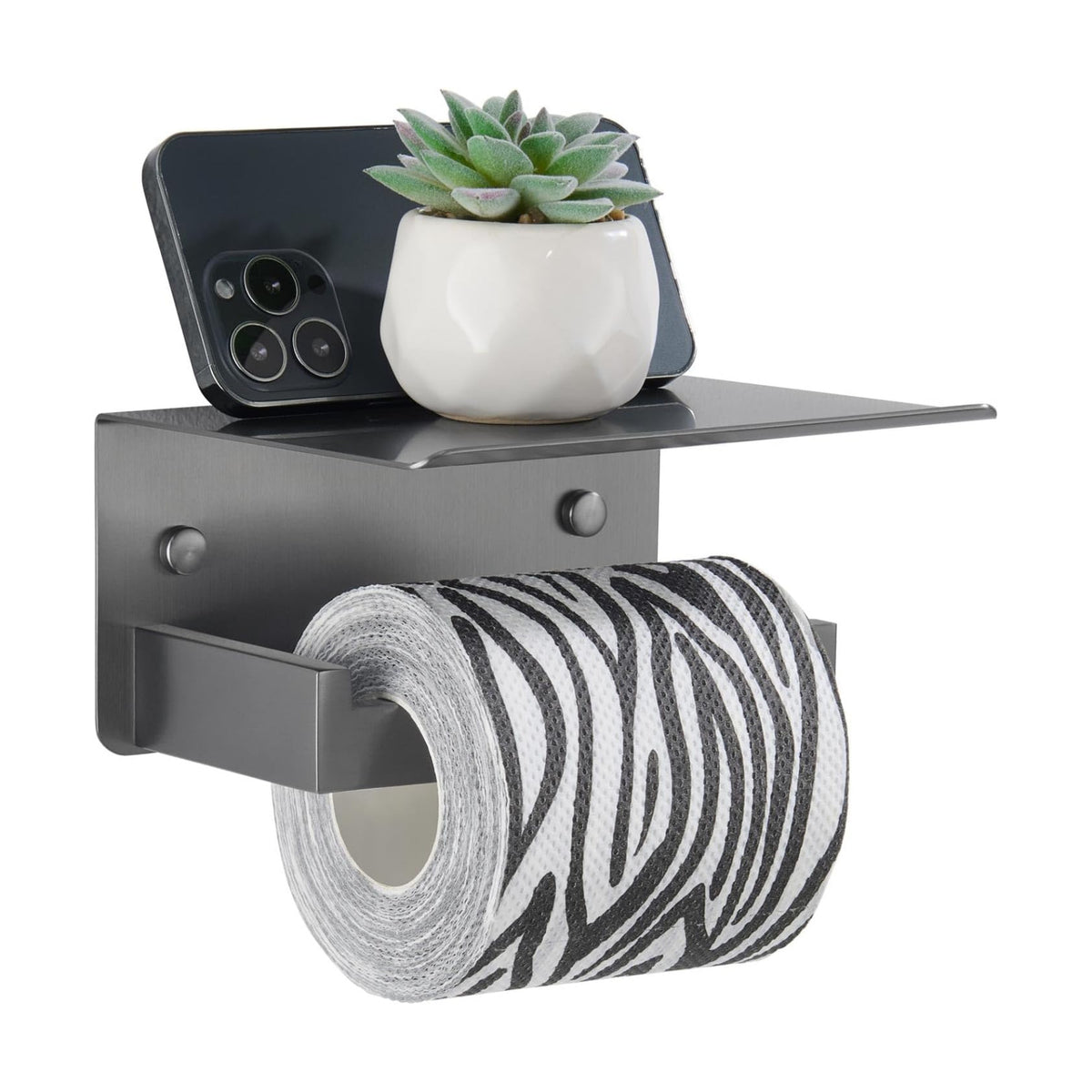 APLusee Toiler Paper Holder with Shelf, Gunmetal Gray, 304 Stainless Steel | Rust-resistant for Bathroom, Restroom