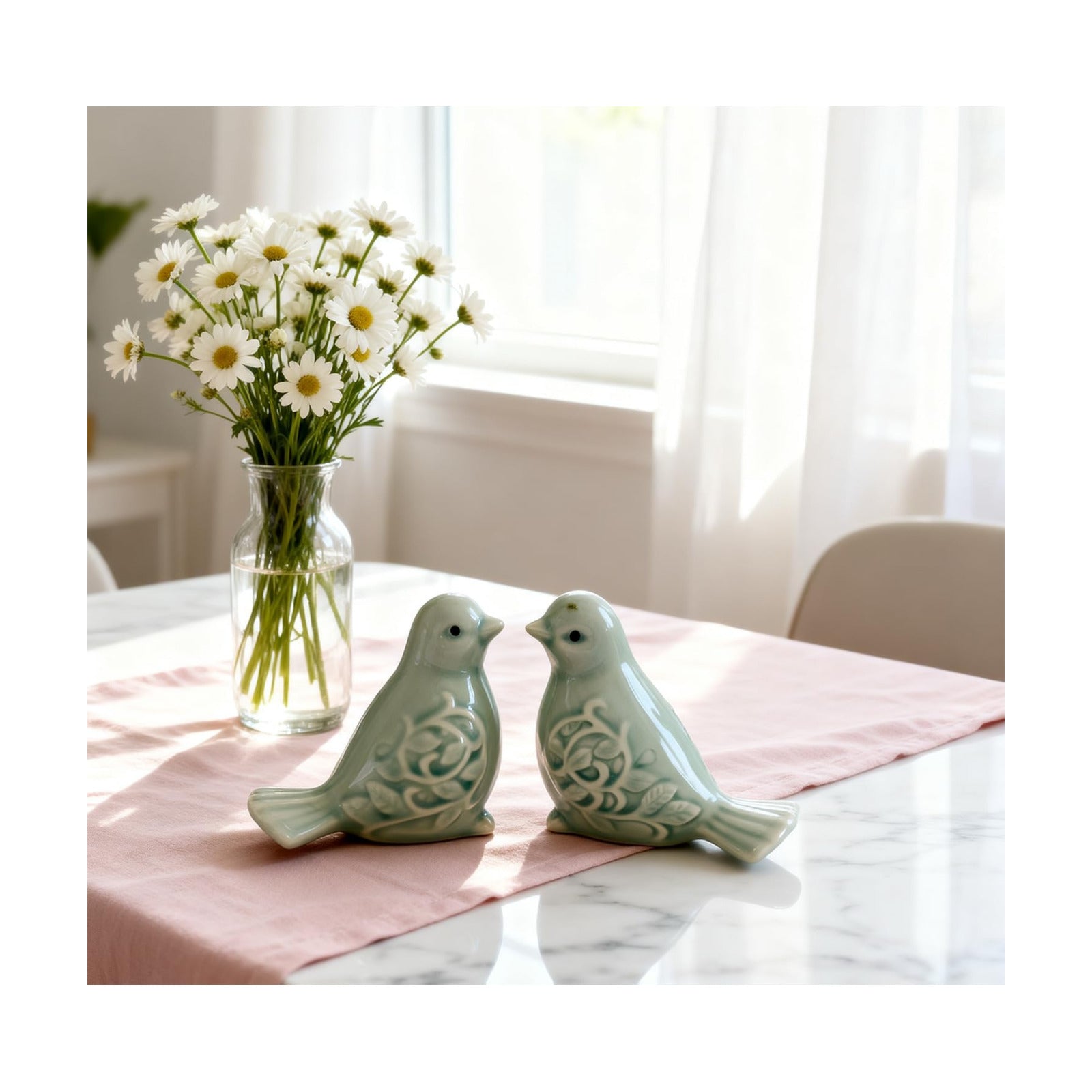 Pair of Ceramic Bird Figurines / Green