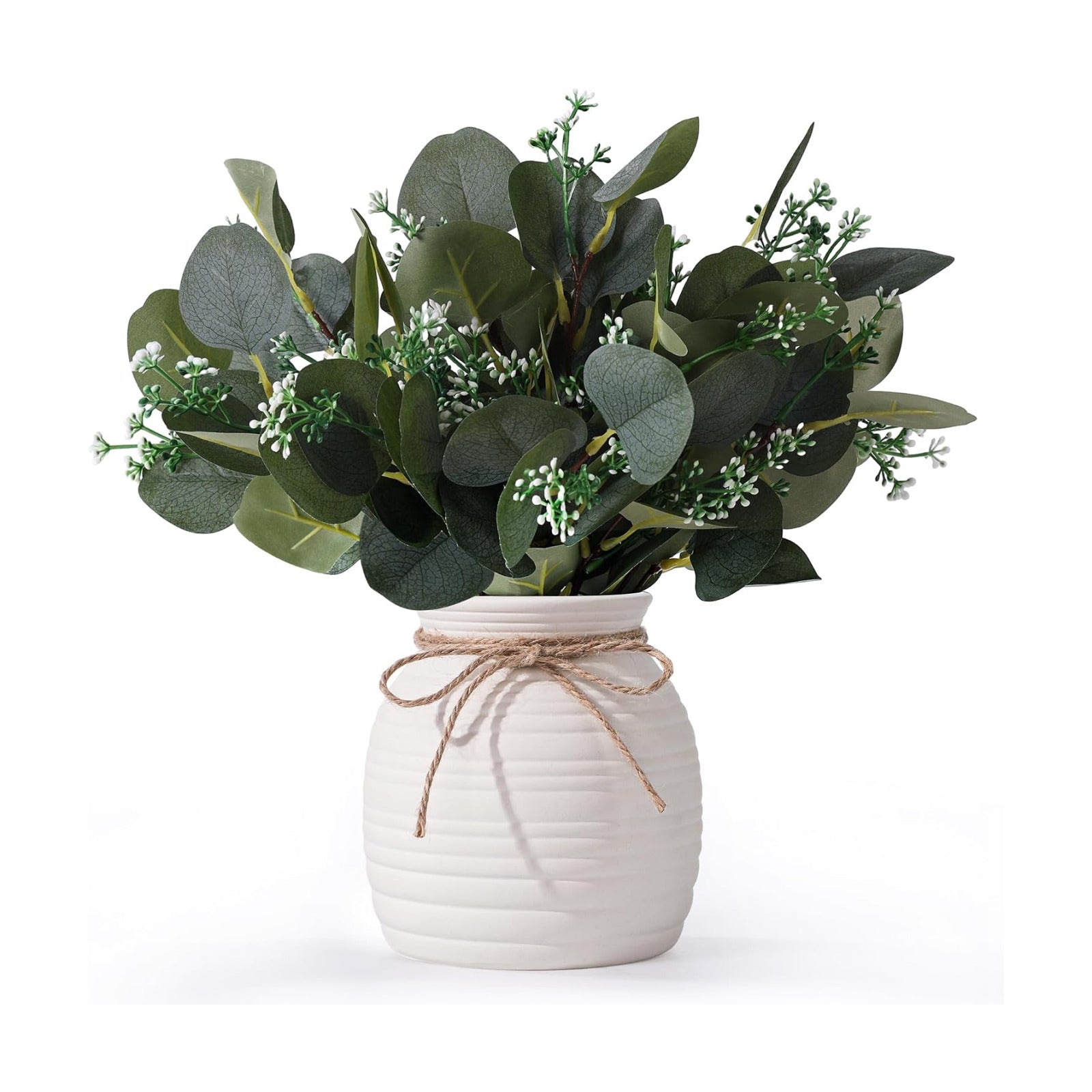 Ceramic Vase / Faux Decorative Plants / White